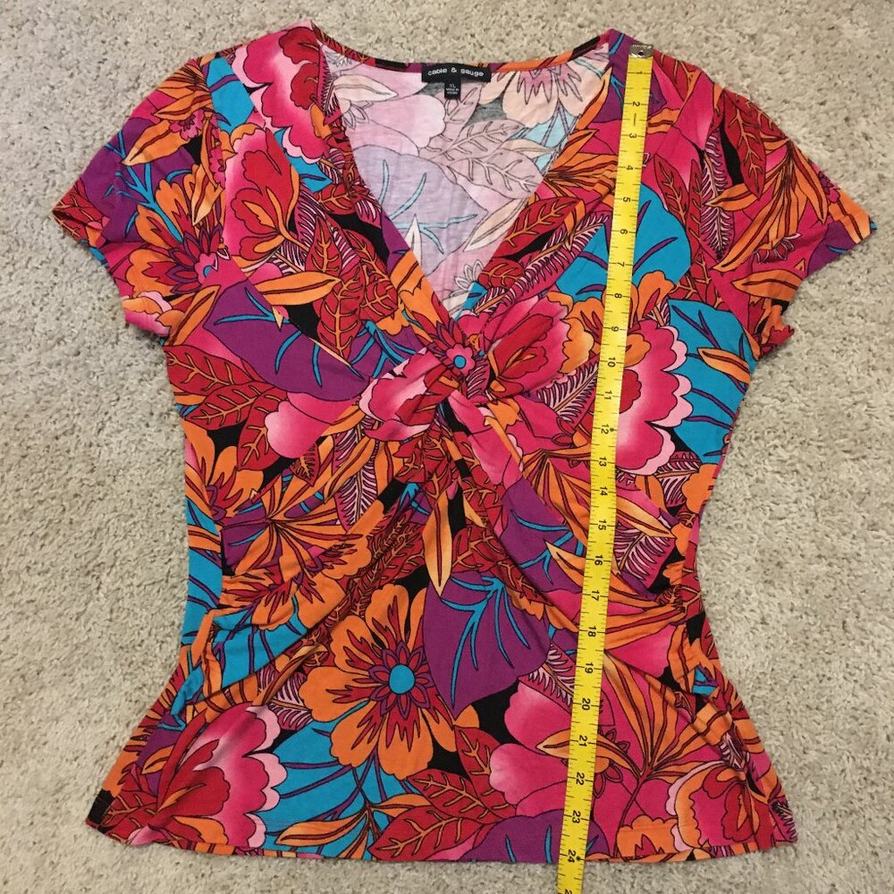 Cable & Gauge Hawaiian Hibiscus Tropical Top Viscose Twist Front XL - Picture 14 of 15
